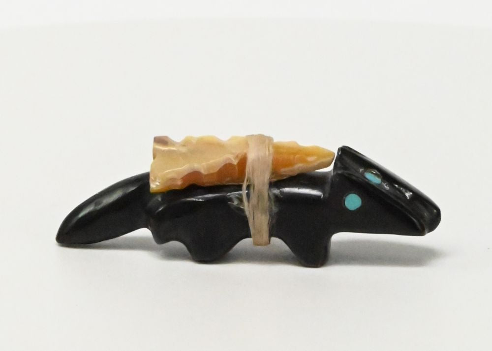 Zuni Male / Female Wolf Pair Jet Fetish with shell arrowhead gift