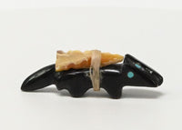 Zuni Male / Female Wolf Pair Jet Fetish with shell arrowhead gift
