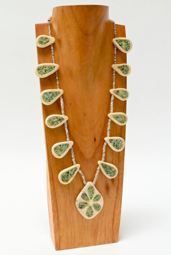 Santo Domingo Turquoise and Shell Paddle Necklace