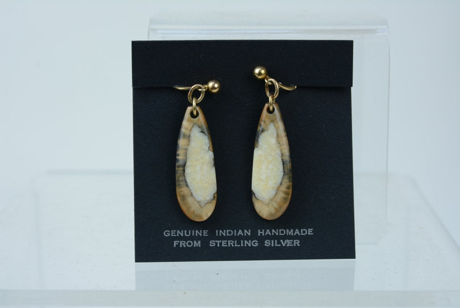 Eskimo Beautiful Fossil Walrus Ivory Screw Back Earrings