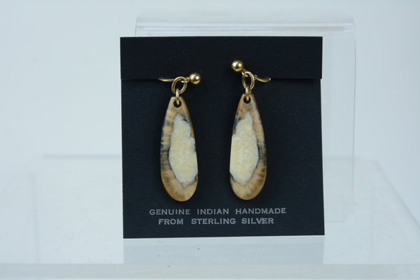 Eskimo Beautiful Fossil Walrus Ivory Screw Back Earrings
