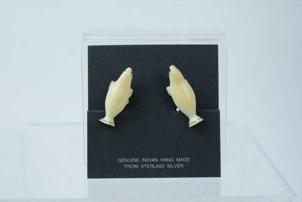 Eskimo Fossil Walrus Ivory Seal Screw Back Earrings