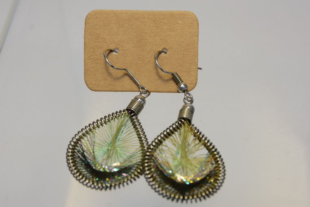 Woven French hook Green Teardrop Earrings