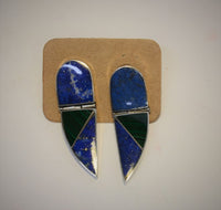 Navajo Lapis and Malachite Post Earrings: Fine 950 Silver