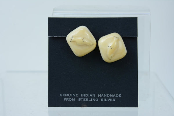 Vintage Eskimo Walrus Ivory Screw Back Earrings
