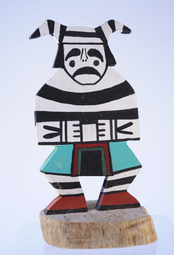 Hopi Pueblo Flat Koshare Kachina Doll on Stand