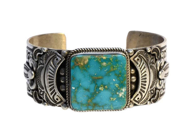 Navajo Bracelet with High Grade Pilot Mountain Turquoise by Albert Jake