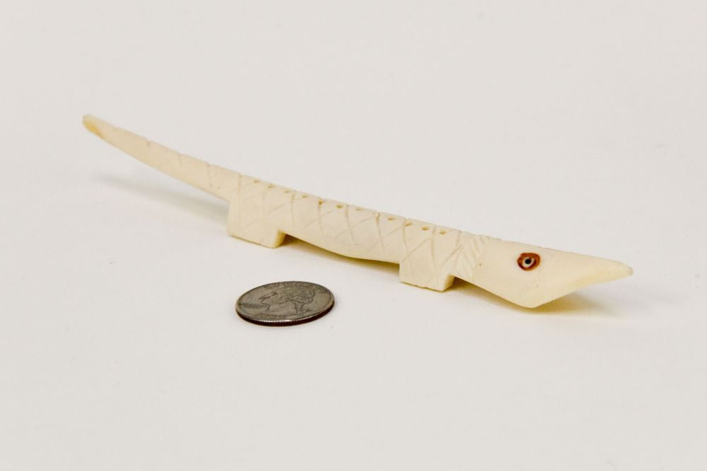 Eskimo Bone Lizard Figure with Peg Holes