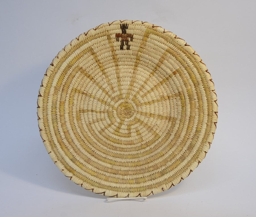 Large Vintage Papago, Tohono O'Odham Basket Tray Man in Maze by Dorothy Miranda
