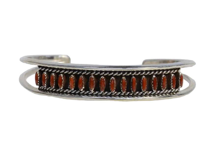 Zuni Sterling Silver and Coral Row bracelet Lebeck & Clarissa Ukestine