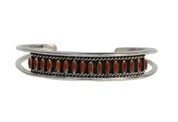 Zuni Sterling Silver and Coral Row bracelet Lebeck & Clarissa Ukestine