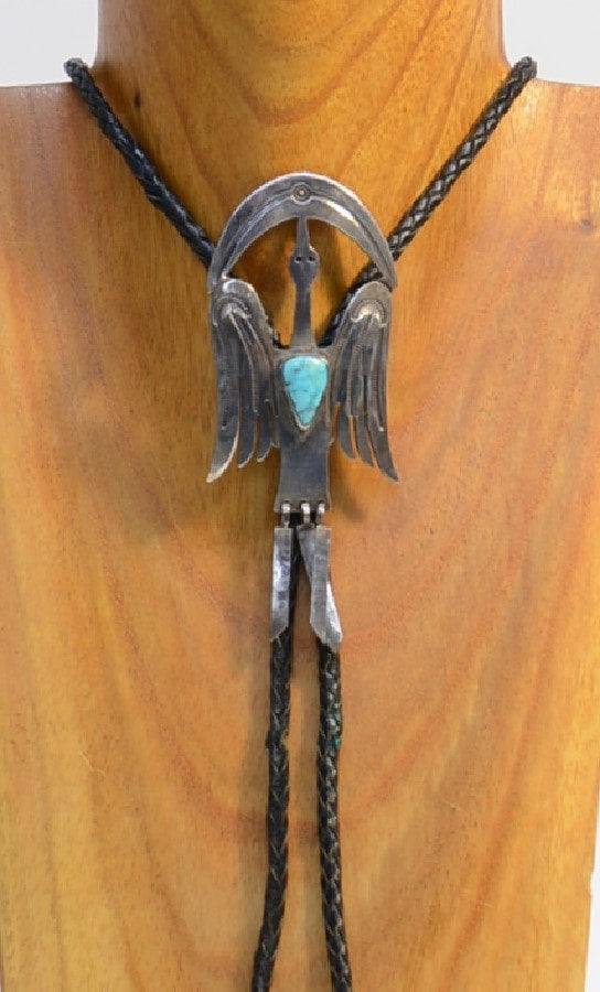 Navajo Peyote Bird Bolo with fine Turquoise setting
