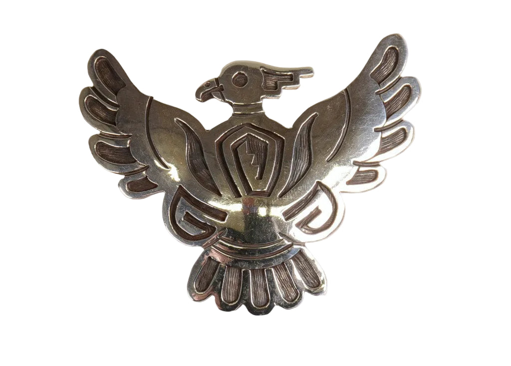 Hopi Silver Overlay Phoenix Bird Pendant / Pin by McBride Lomayestewa