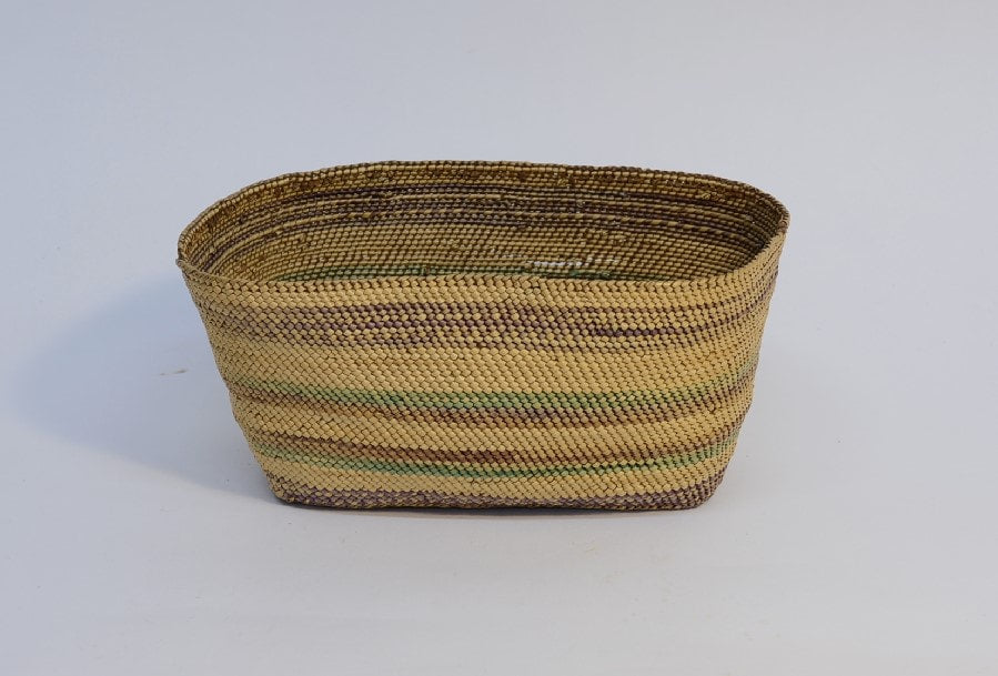 Makah Twined Basket with plaited cedar base
