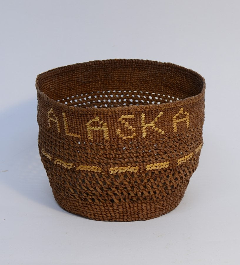 Fine twined Tlingit Basket "ALASKA"
