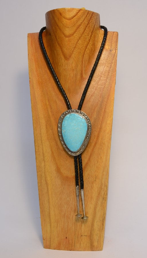 Navajo Sterling Silver and Turquoise Bolo Tie, Hallmarked Everett and Mary Teller