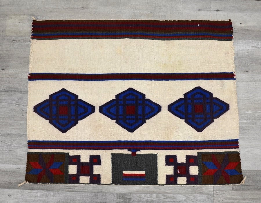 Navajo Rug; Early single saddle blanket; Germantown and Handspun wool weft