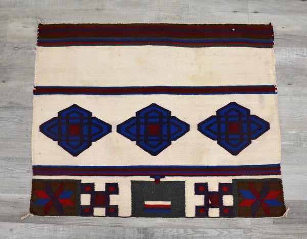 Navajo Rug; Early single saddle blanket; Germantown and Handspun wool weft