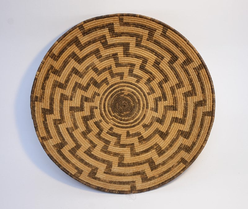 Very Large Antique Apache basket, winnowing tray with whirl design