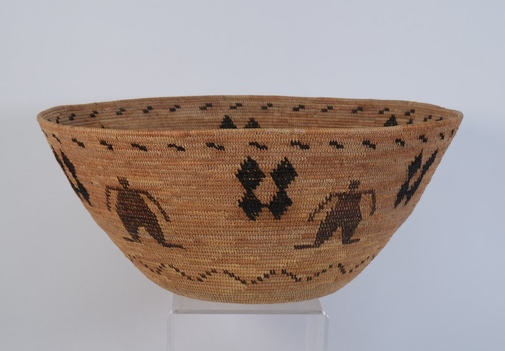 Large Antique Polychrome Yokuts pictorial basket