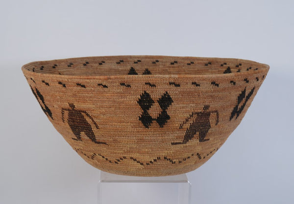 Large Antique Polychrome Yokuts pictorial basket