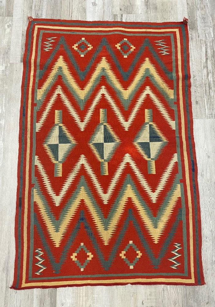 Navajo Late Classic Wearing Blanket with Home Spun Yarn Raveled Bayeta,