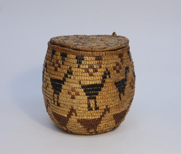 Salish Basket with Lid; Pictorial with Birds
