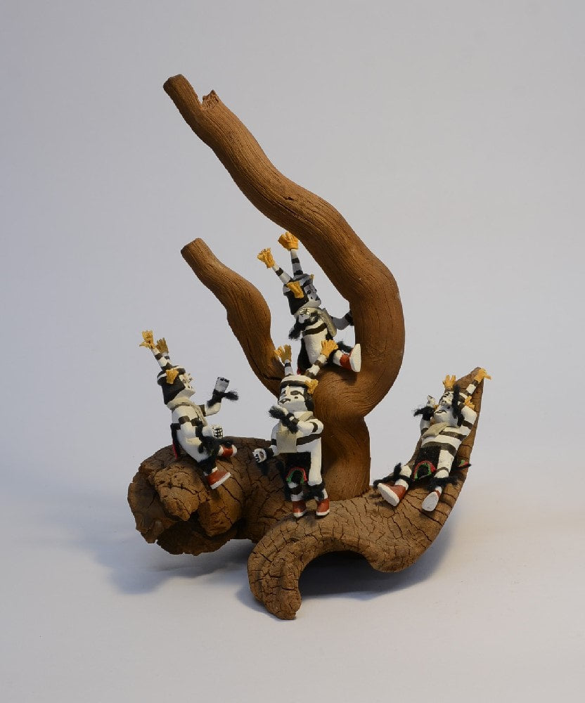 Hopi Pueblo Koshare Kachinas on Natural Wood