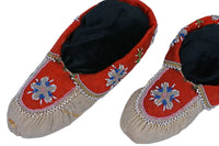 Antique Iroquois Beaded Hide Moccasins