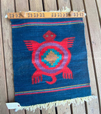 Mexican Wool Rug - Blanket Turtle Motif with Wooden Hanger