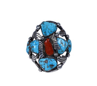 Large Zuni Sterling Silver and Coral Cuff Bracelet by Dan Simplicio