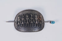 Large Hopi Sterling Silver Overlay Hair Piece - Ponytail holder with Turquoise Pin