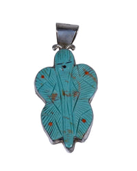 Chad Quandelacy Zuni Sterling Silver Turquoise Corn Maiden Brooch Pendant