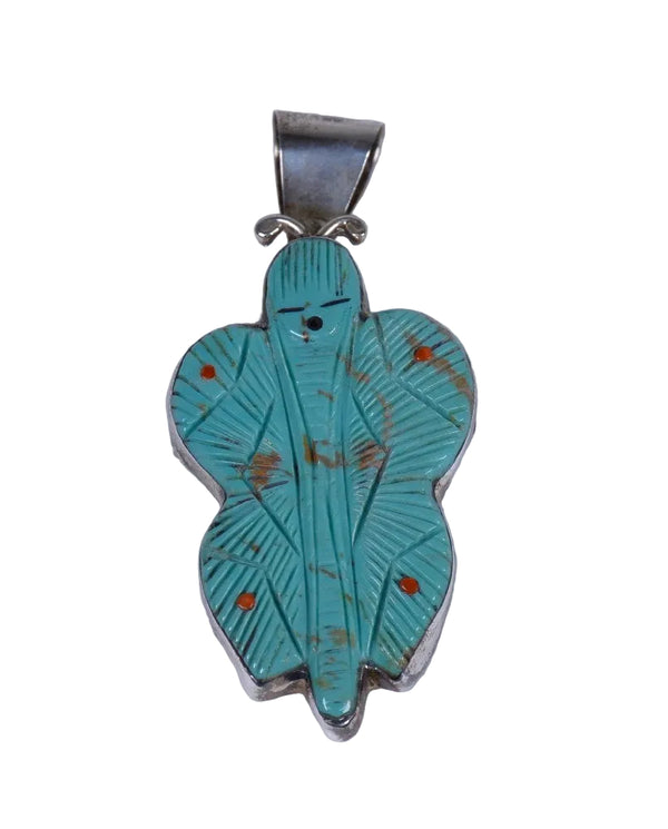 Chad Quandelacy Zuni Sterling Silver Turquoise Corn Maiden Brooch Pendant