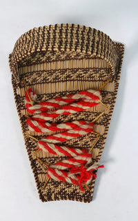 Mono Lake Paiute Basket: Small Cradle with red and white yarn