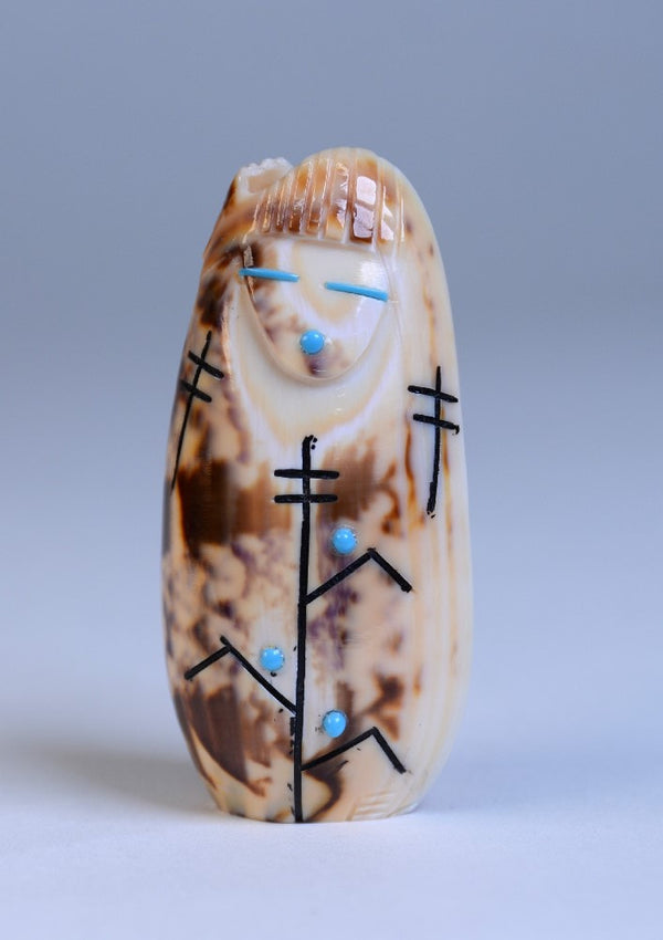 Zuni Maiden Fetish Carving Two Corn Maidens Carved Shell Stuart Quandelacy (d)