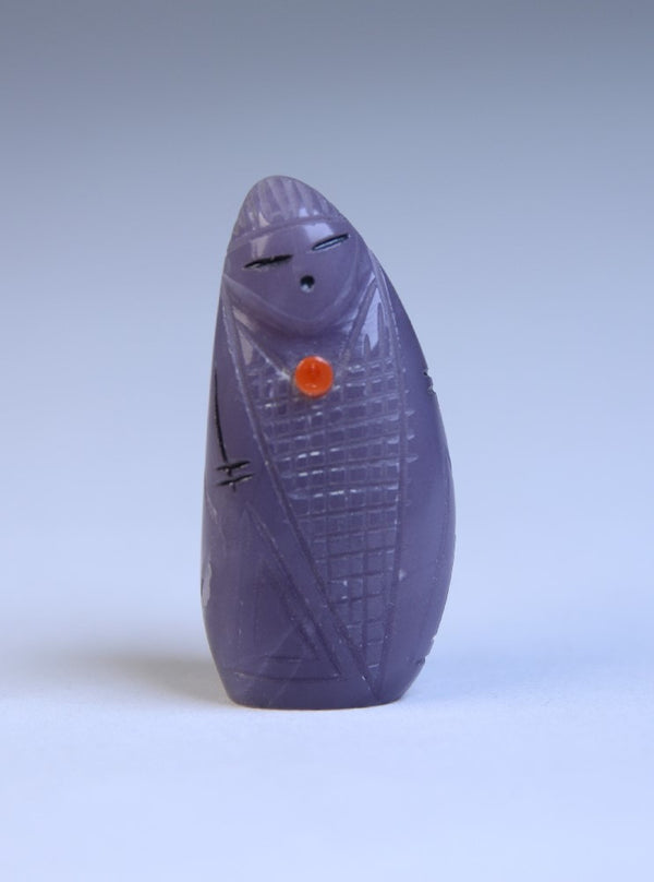 Zuni Purple Flourite Maiden Fetish with inset coral by Daniel Chattin