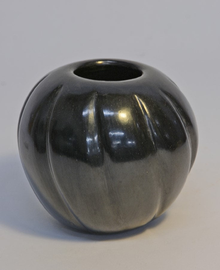 Santa Clara Pueblo High Polish Blackware Pottery Melon Jar By Clara Suazo