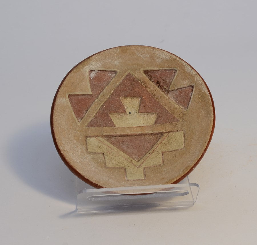 210727-004  Early San Juan Carved Polychrome pottery plate