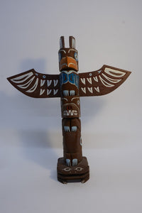 Nootka Model Totem, thunderbird, Bear and Frog by Jasper Peters