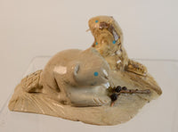 Zuni Beaver Fetish with Two Beavers. Signed by Tyler Quam & Joanne Quam