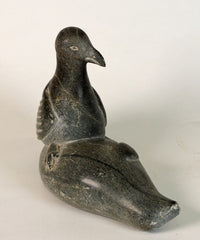 Inuit Stone Carving - Seagull sitting on Seal by Peter