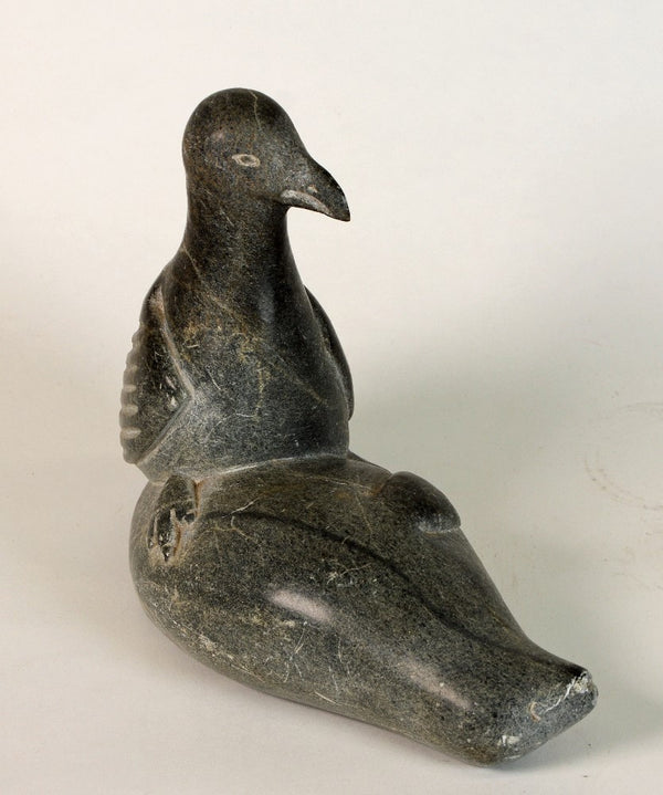 Inuit Stone Carving - Seagull sitting on Seal by Peter