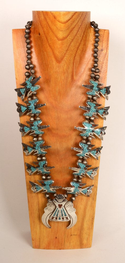 Vintage Navajo Sterling Silver Squash Blossom Necklace by Charlie John