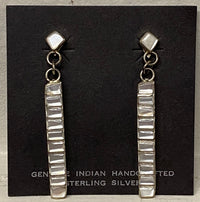 Zuni Channel Inlay Mother of Pearl and Sterling Drop Post Earrings