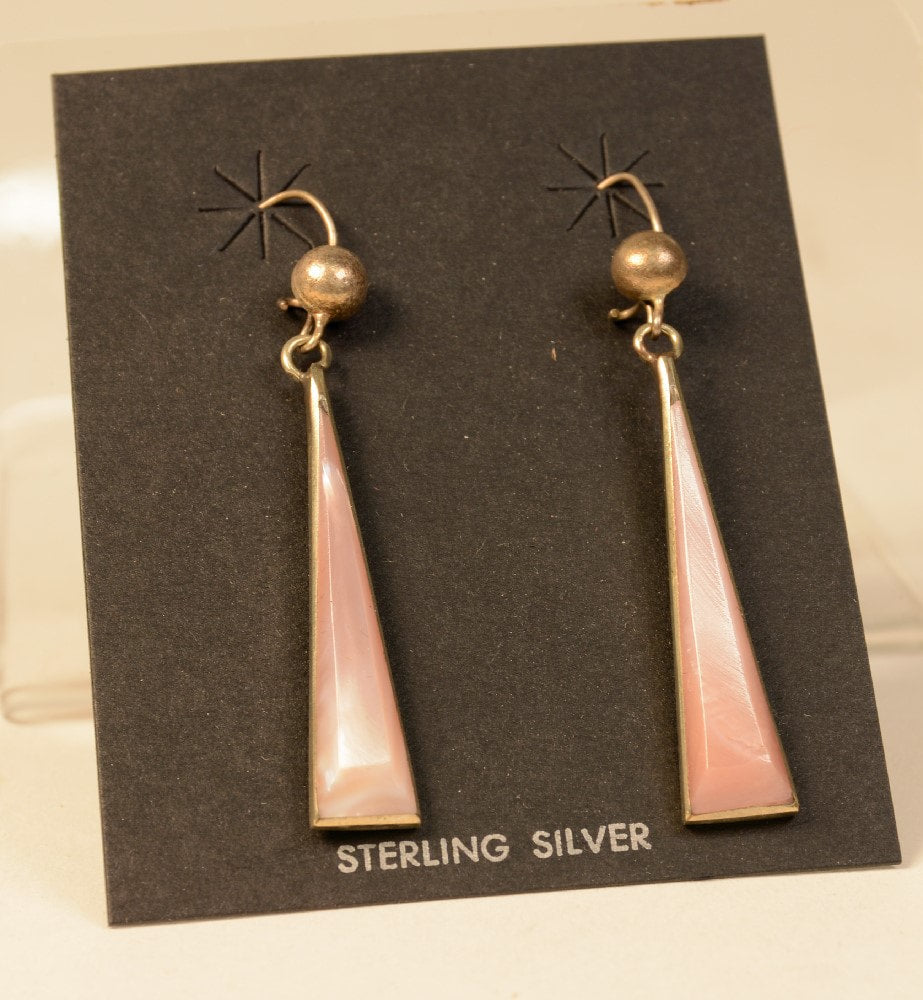 220824-030  Navajo Sterling Silver and Pink Mother of Pearl French hook earrings