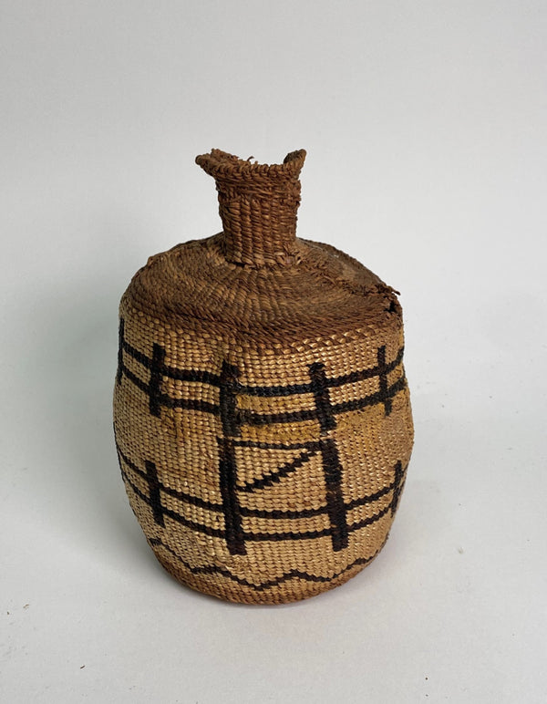 Klamath bottleneck basket with wear; Fence Corral Motif