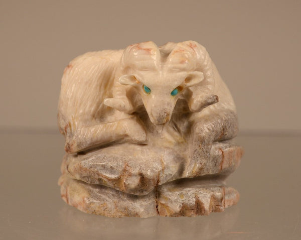 Zuni Black Tail Deer Antler Carving of a Big Horn Sheep Ram Fetish by Pernell Latte