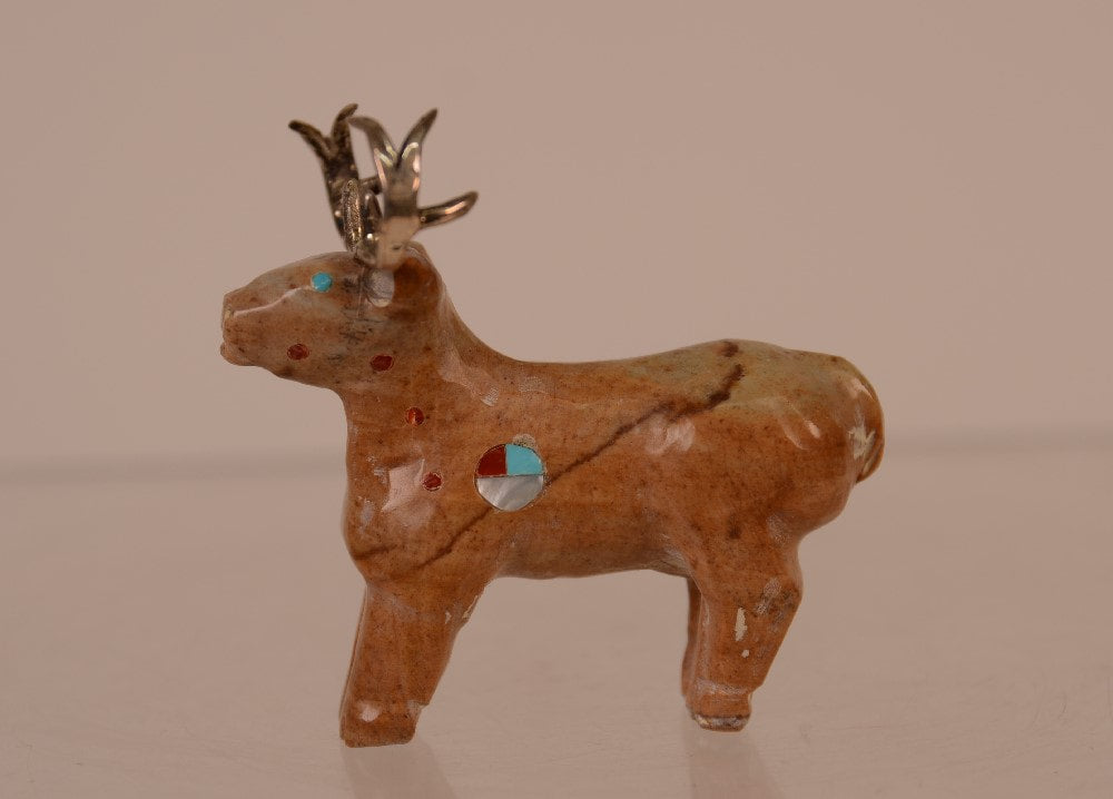 Zuni Deer Fetish with Silver Antlers by Everett Quam