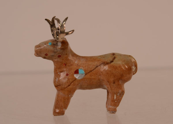 Zuni Deer Fetish with Silver Antlers by Everett Quam